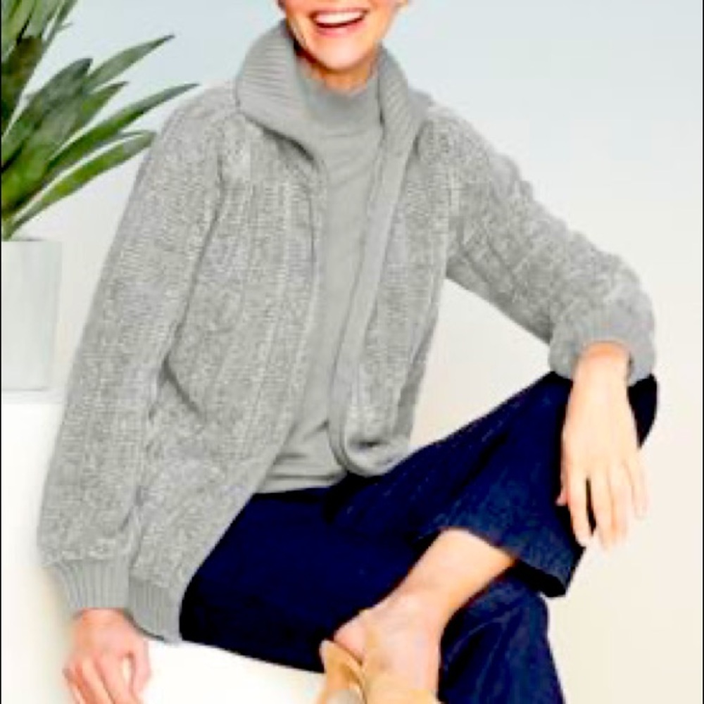Draper’s & Damon’s Silvery Gray Chenille Zip Front Sweater Cardigan Jacket - 1X
